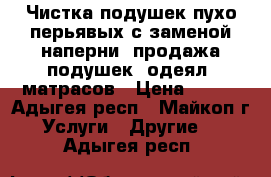 Чистка подушек пухо-перьявых с заменой наперни, продажа подушек, одеял, матрасов › Цена ­ 100 - Адыгея респ., Майкоп г. Услуги » Другие   . Адыгея респ.